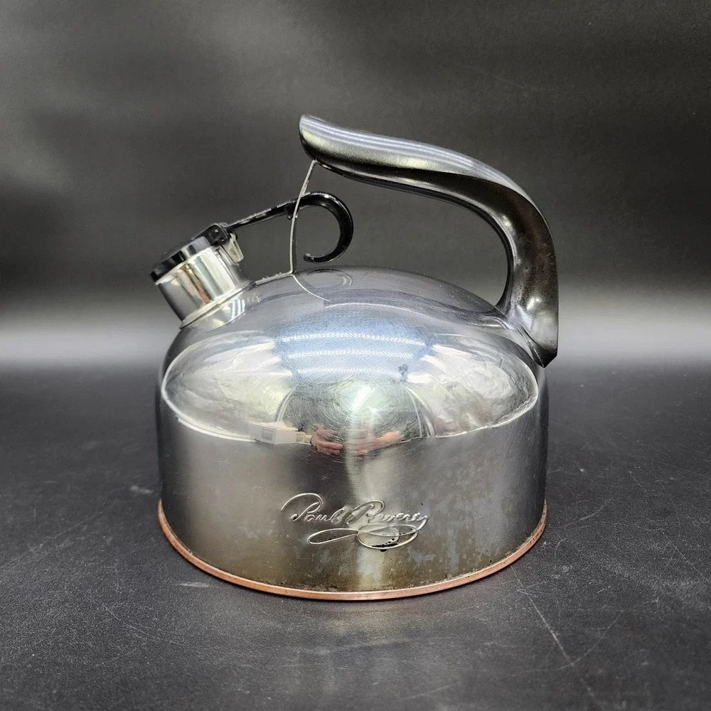 Paul Revere 2qt Silver Copper Bottom Tea Kettle Whistling Vintage MCM Kitchen